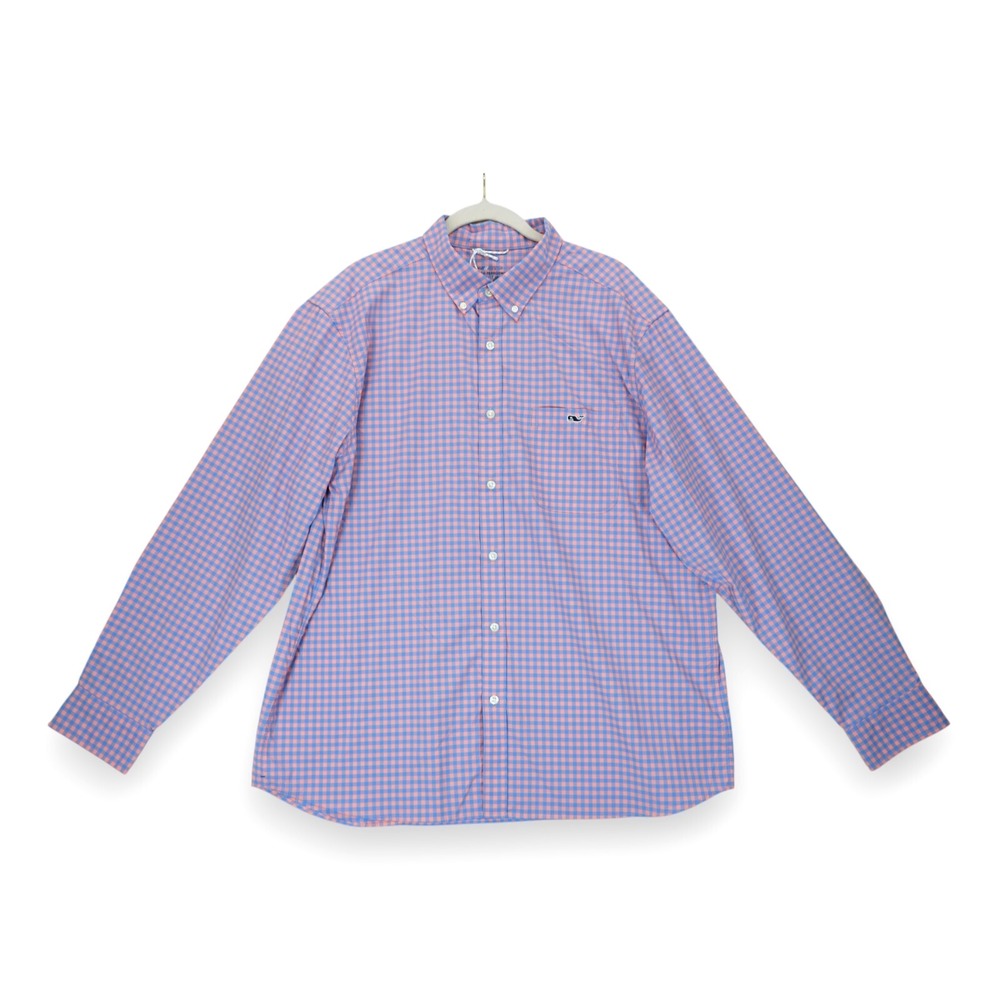 NWT Vineyard Vines On The Go Performance Gingham Shirt Adult XL Papaya Passion